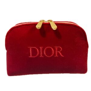 Christian Dior Red Velvet Double Zipper Travel Cosmetic Toiletry Evening Bag